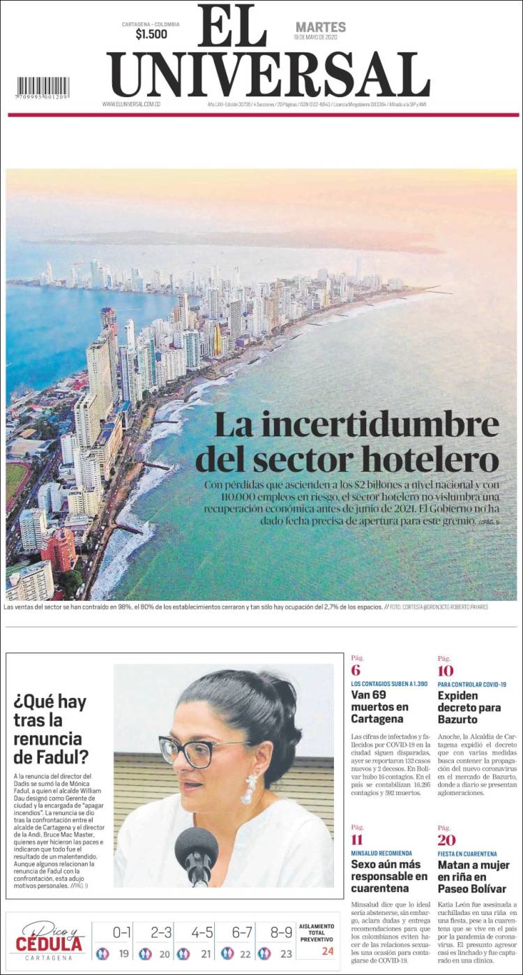 Portada de El Universal (Colombia)