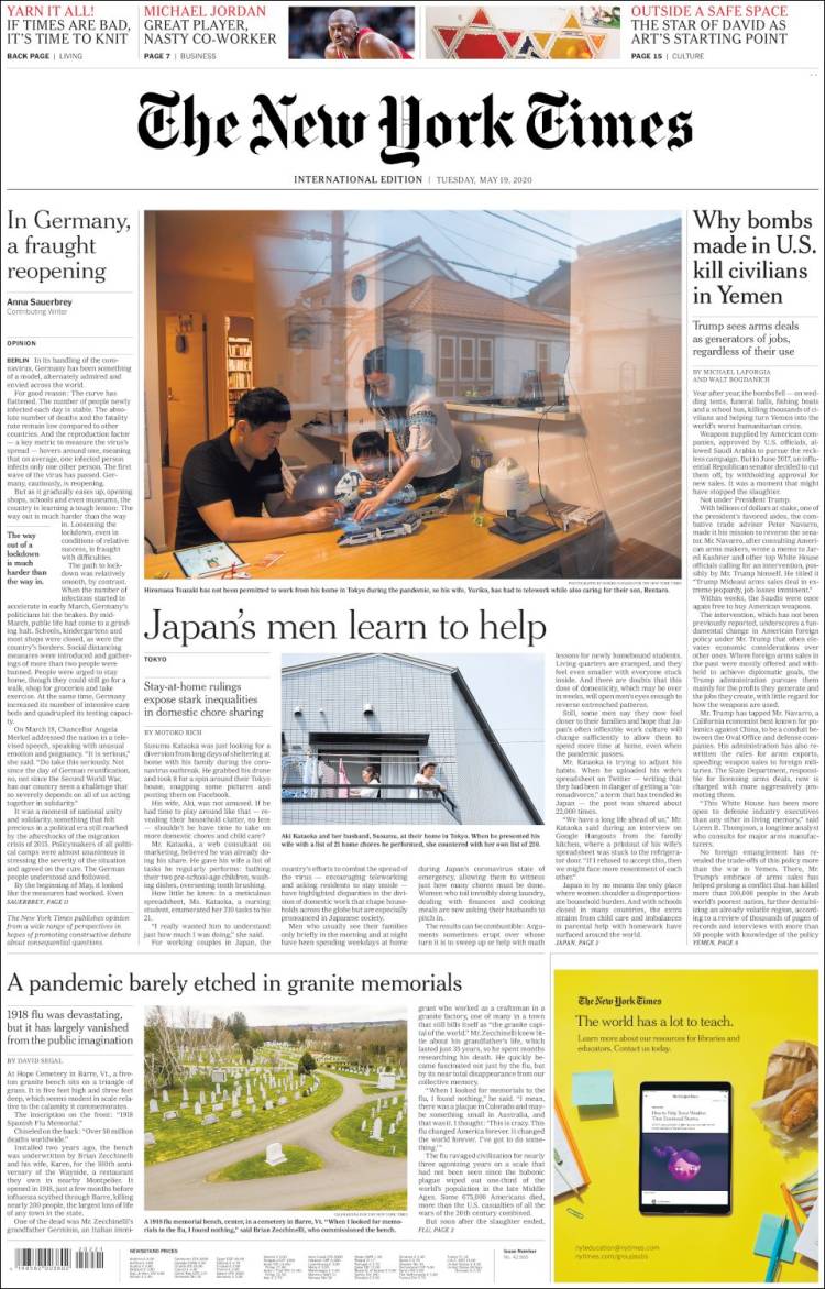 Portada de International New York Times (Europa)