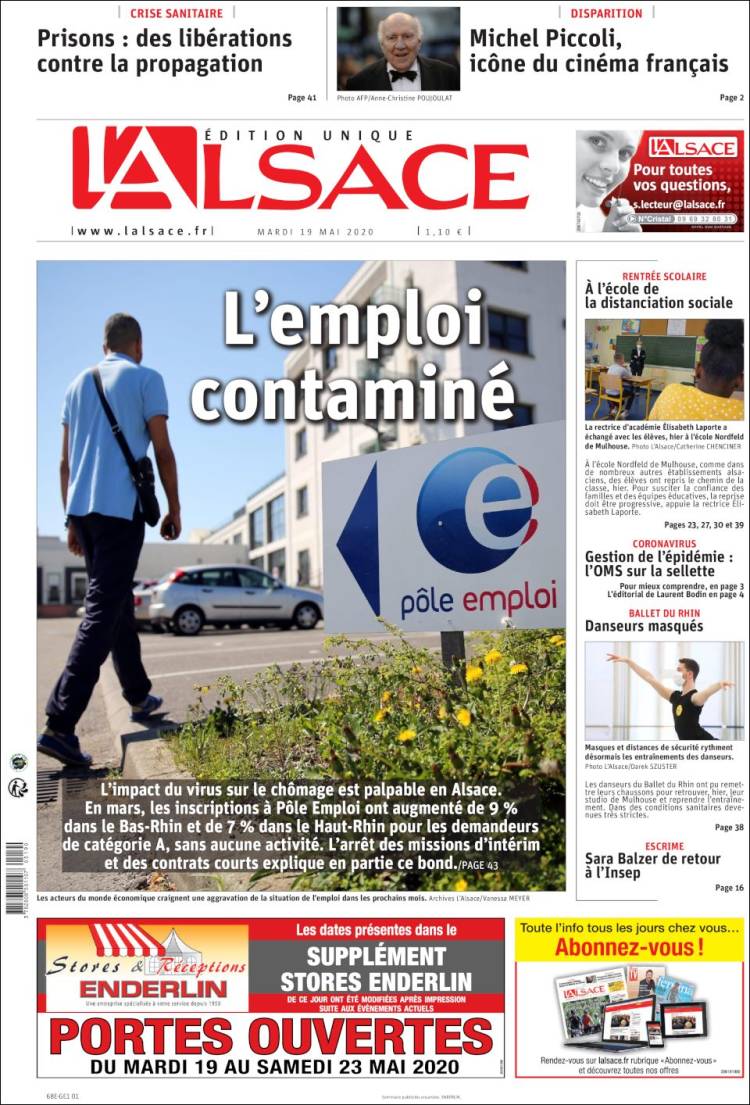 Portada de Journal L'Alsace (Francia)