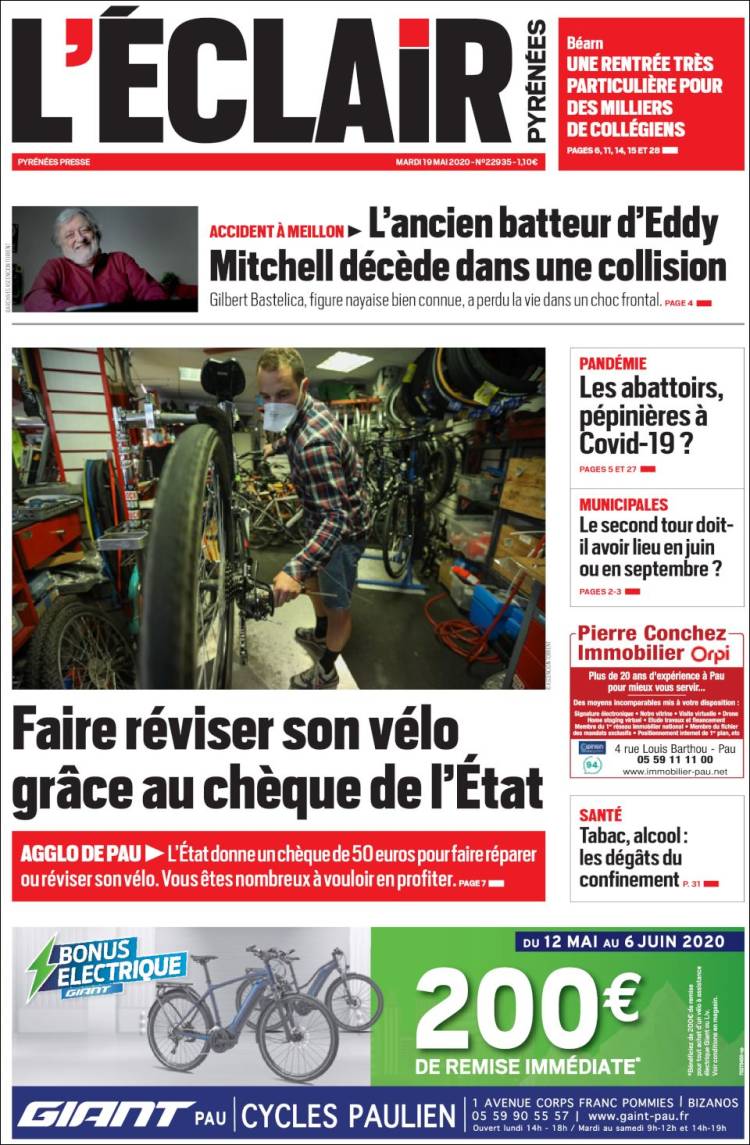 Portada de L'Eclair des Pyrénées (Francia)