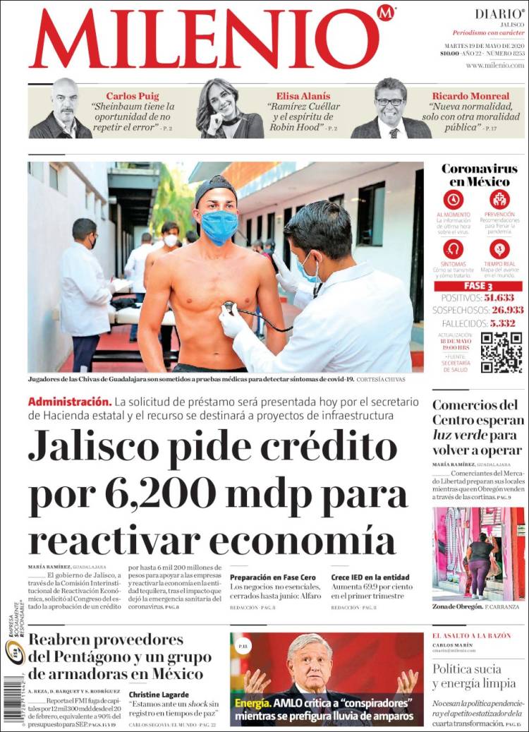 Portada de Milenio - Jalisco (México)