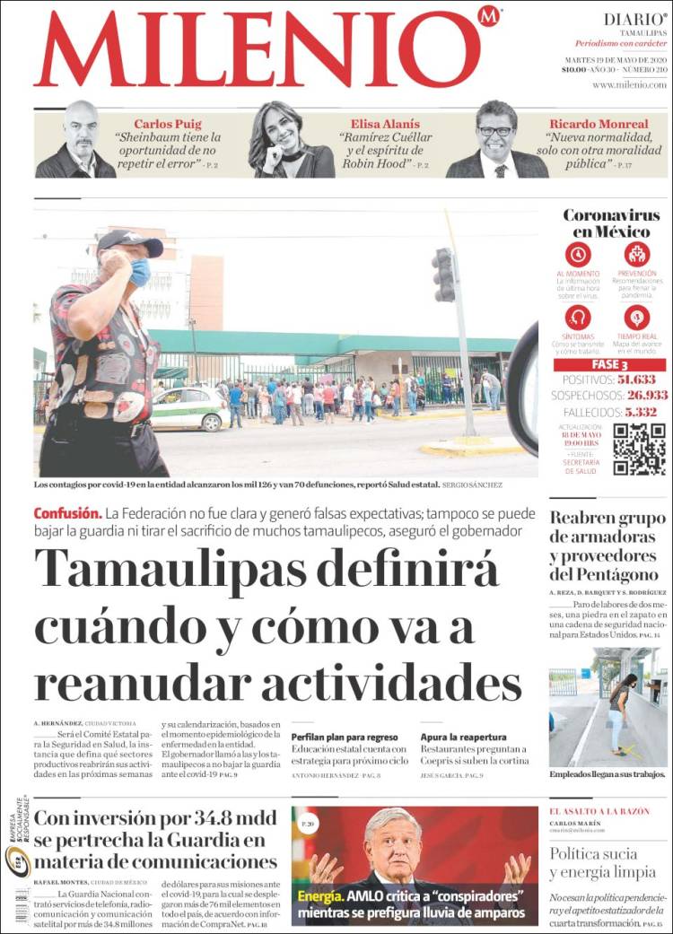 Portada de Milenio - Tamaulipas (México)