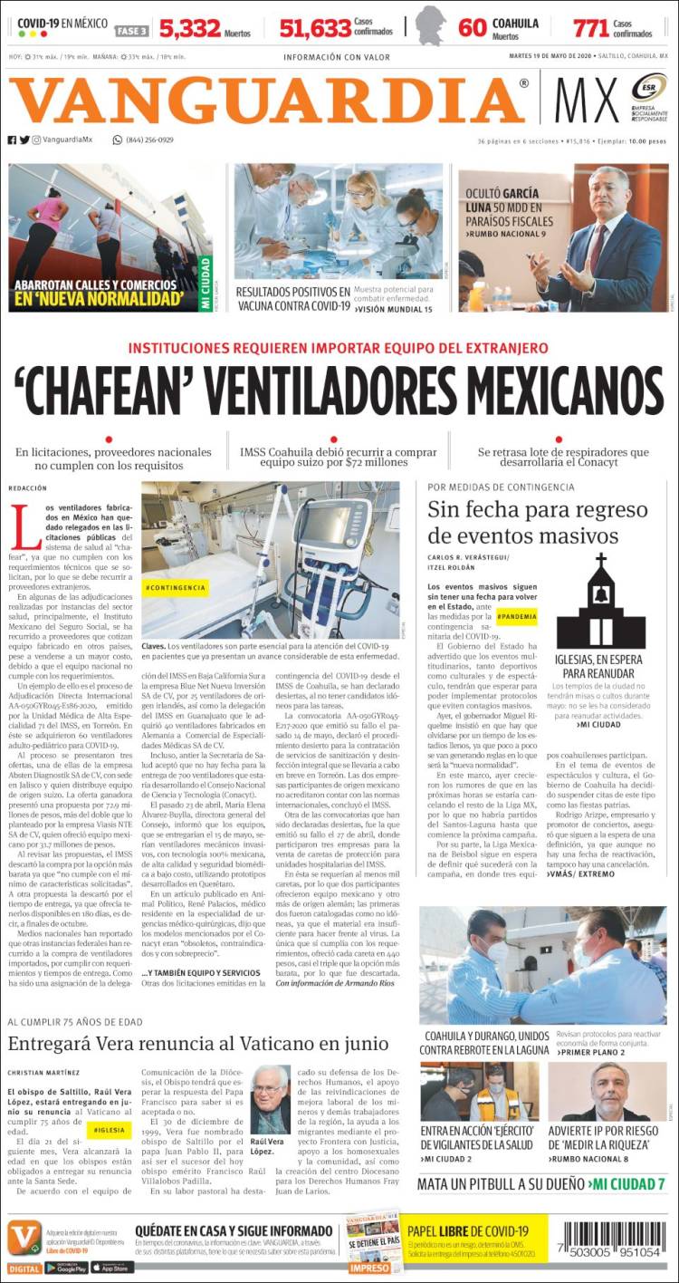 Portada de Vanguardia (México)