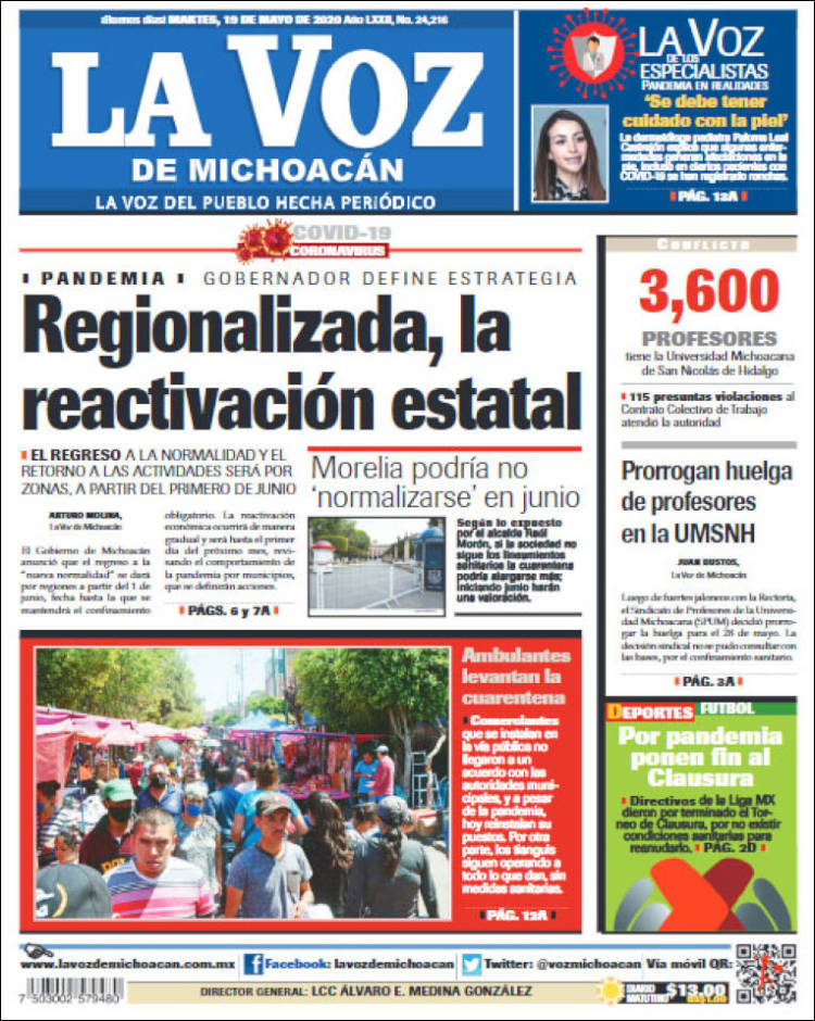 Portada de La Voz de Michoacán (México)