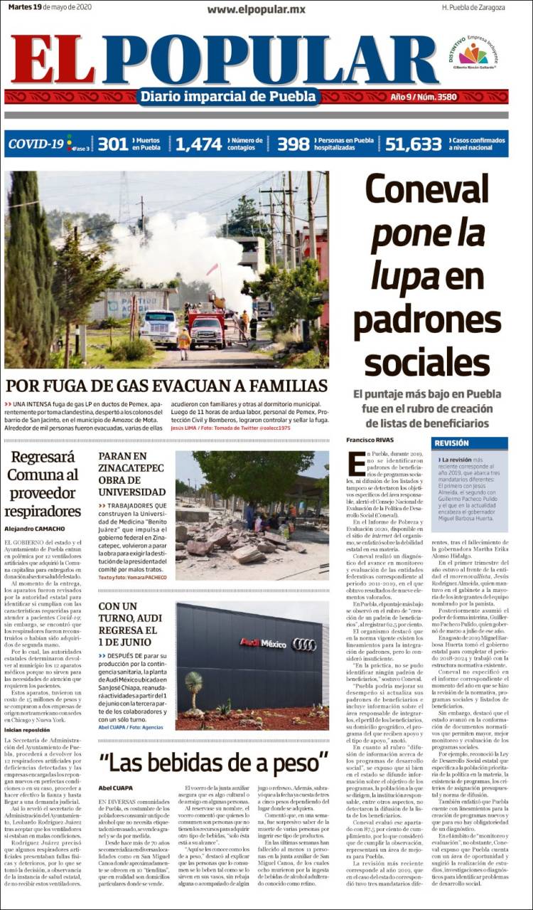 Portada de Periódico El Popular (México)