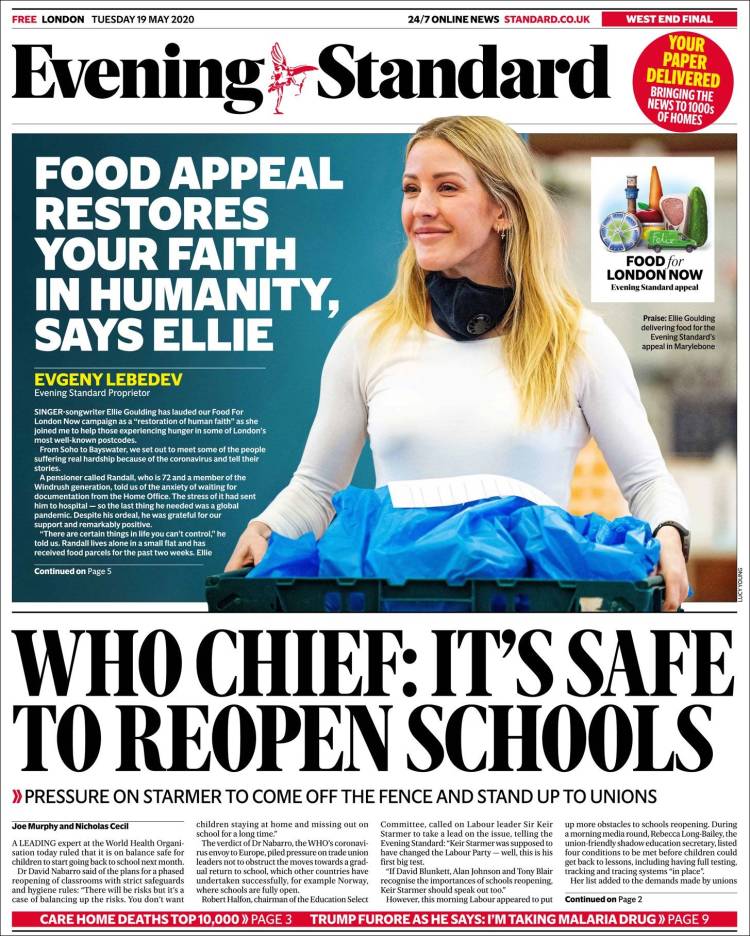 Portada de Evening Standard (Reino Unido)