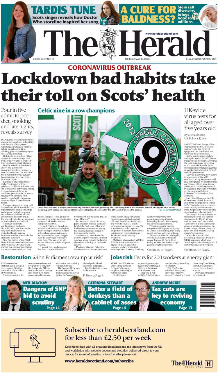 Portada de The Herald (Reino Unido)