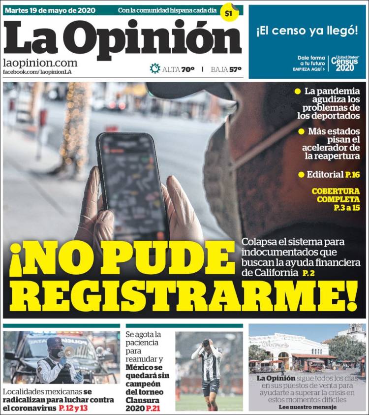 Portada de La Opinión (USA)