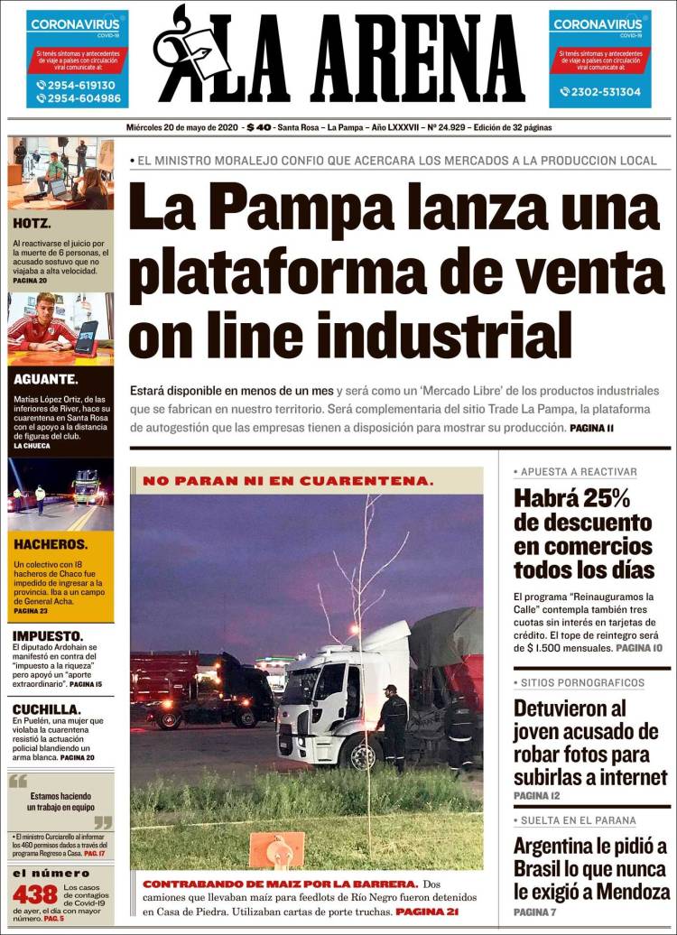 Portada de Diario La Arena (Argentina)