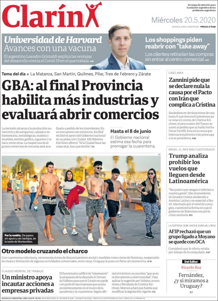 Portada de Clarín (Argentina)