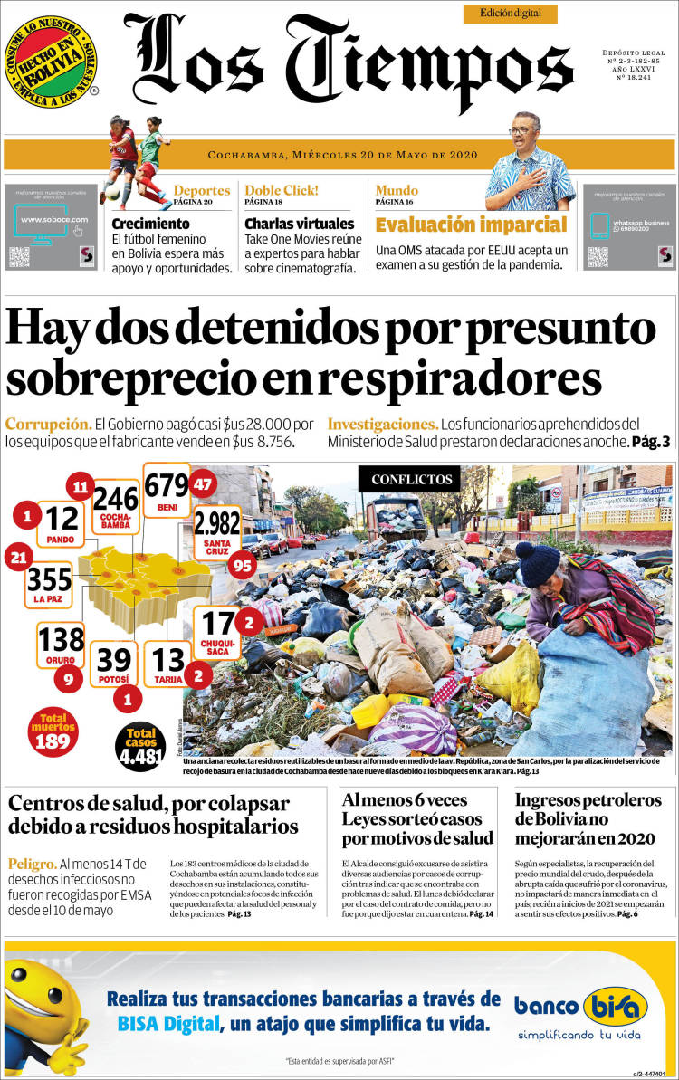 Portada de Los Tiempos (Bolivia)