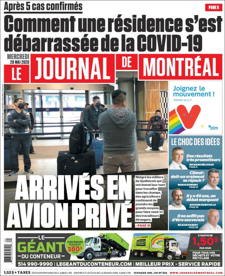 Portada de Le Journal de Montréal (Canada)