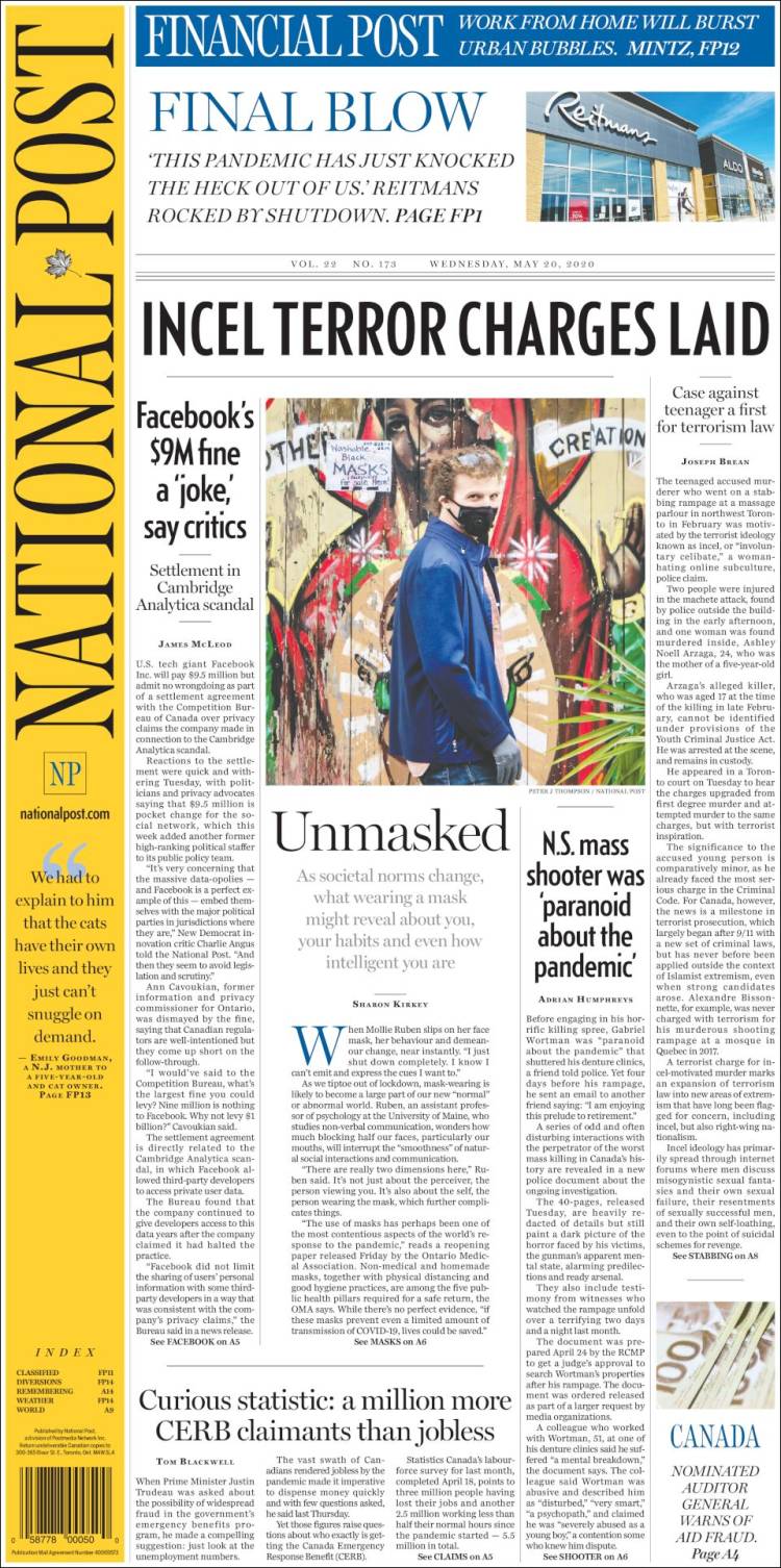 Portada de The National Post (Canada)