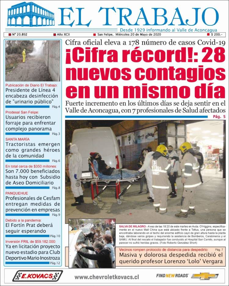 Portada de El Trabajo (Chile)