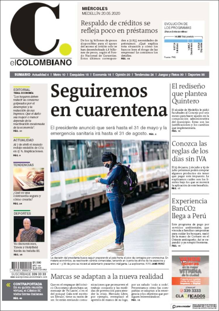 Portada de El Colombiano (Colombia)