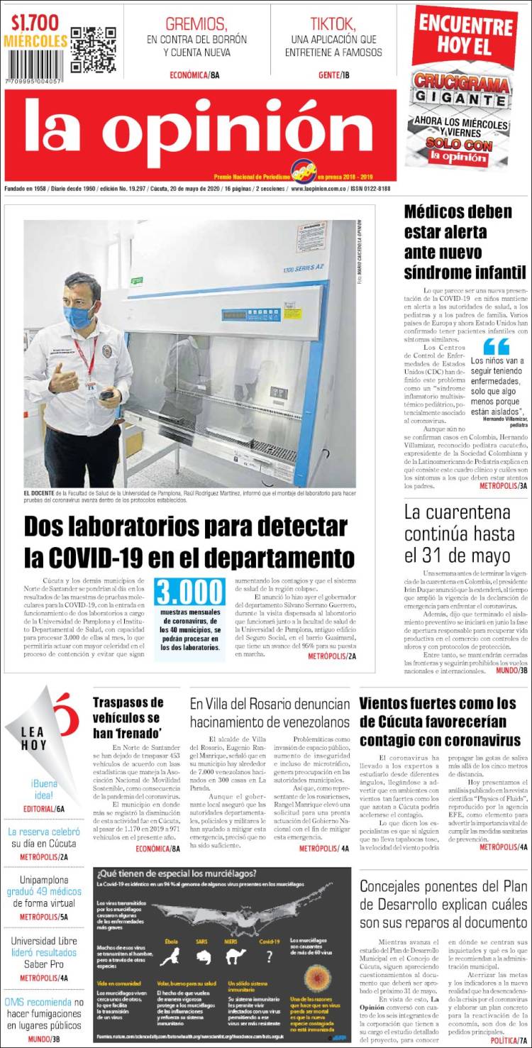 Portada de Diario La Opinion (Colombia)