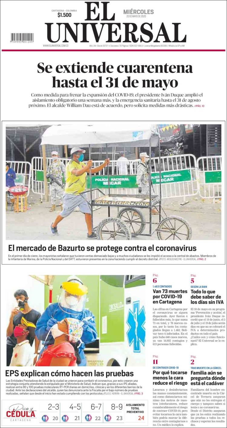 Portada de El Universal (Colombia)