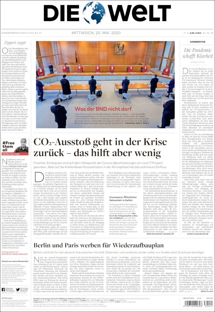 Portada de Die Welt (Alemania)