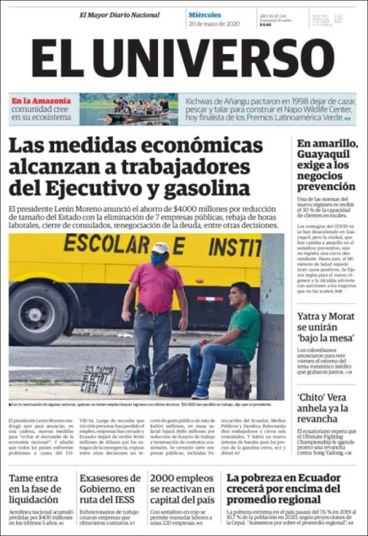 Portada de El Universo - Ecuador (Ecuador)