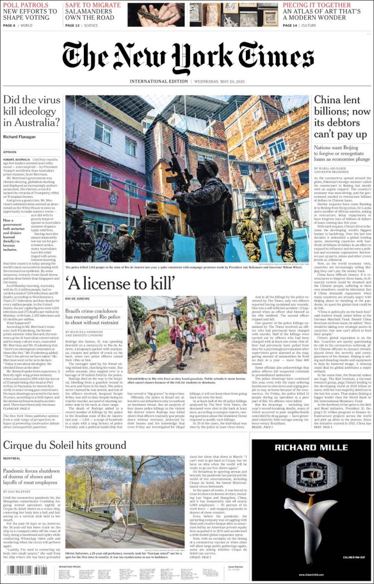 Portada de International New York Times (Europa)