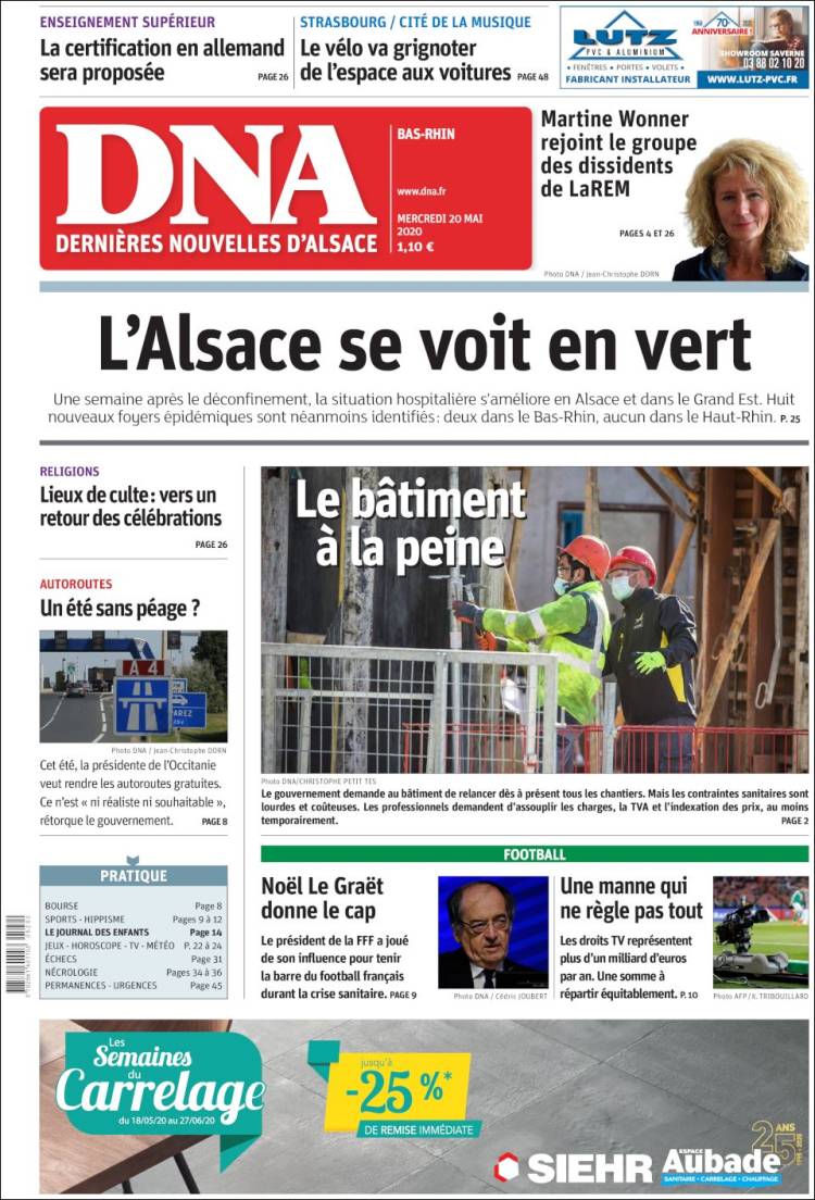 Portada de Les Dernières Nouvelles d'Alsace (Francia)