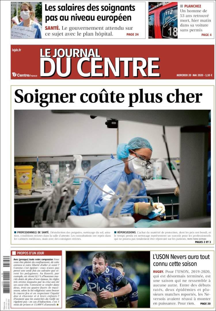 Portada de Le Journal du Centre (Francia)