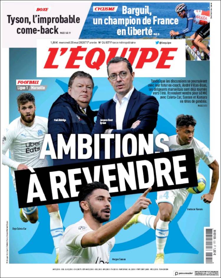 Portada de L'Equipe (Francia)