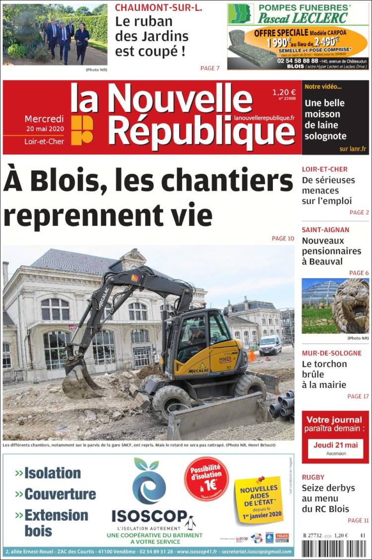 Portada de La Nouvelle Republique (Francia)