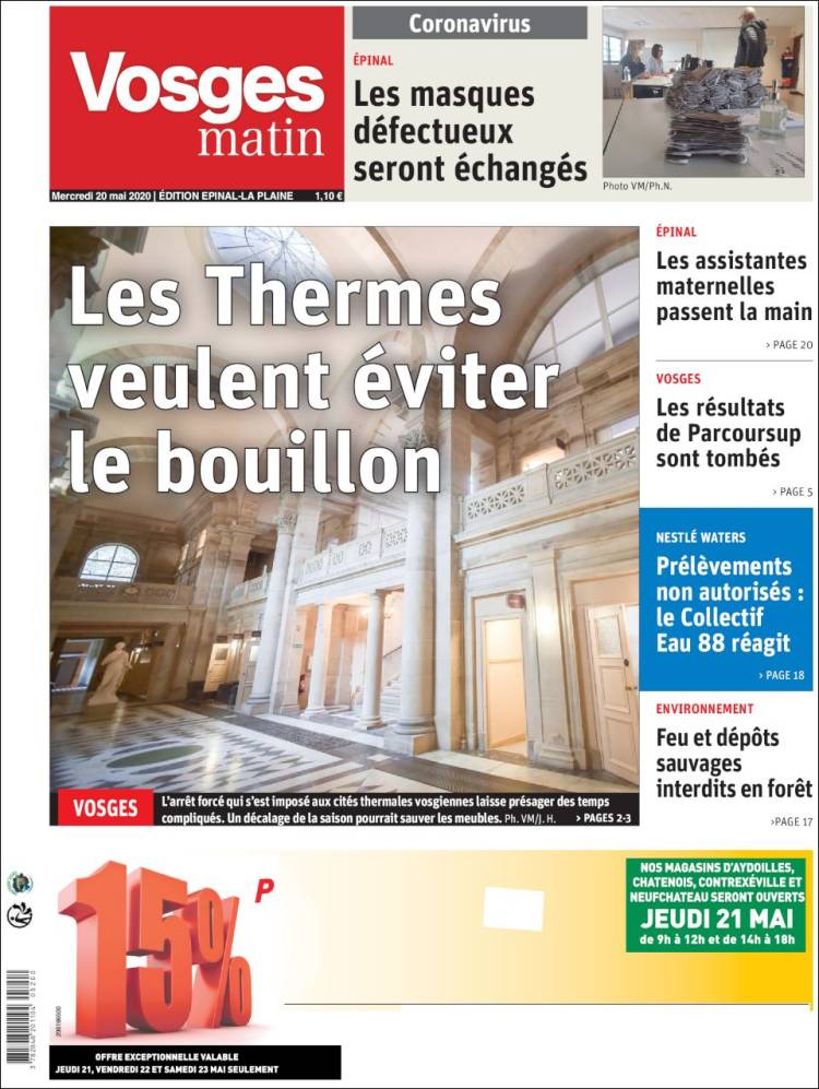 Portada de Vosges Matin (Francia)