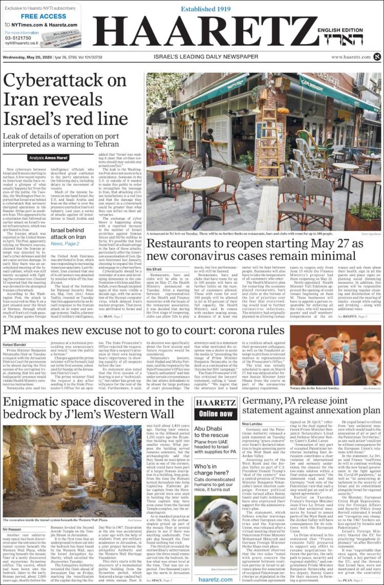 Portada de Haaretz (Israel)