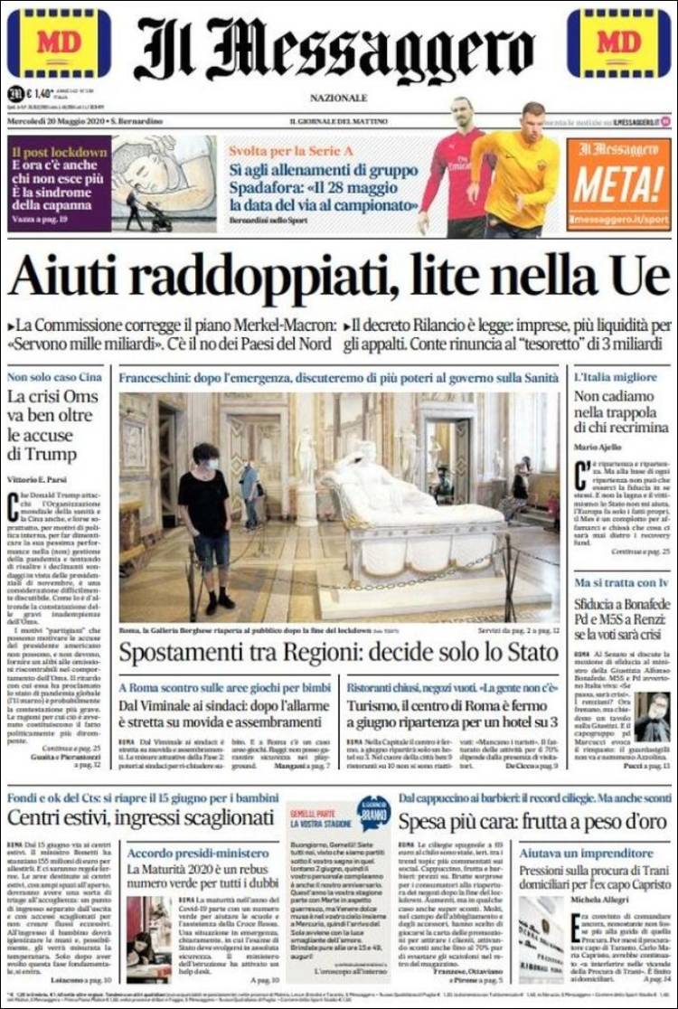 Portada de Il Messaggero (Italia)