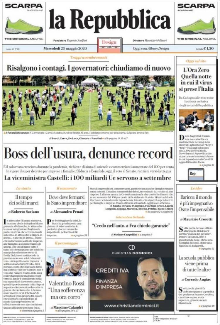 Portada de La Repubblica (Italia)