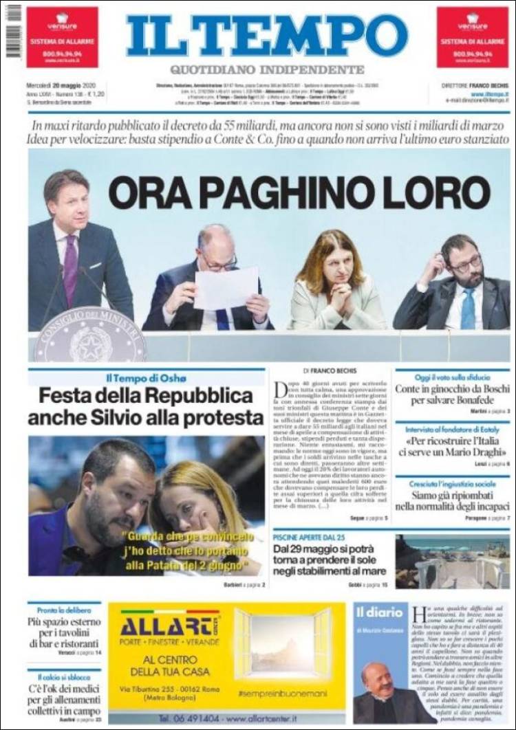 Portada de Il Tempo (Italia)