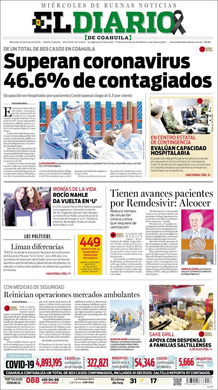 Portada de El Diario de Coahuila (Mexico)