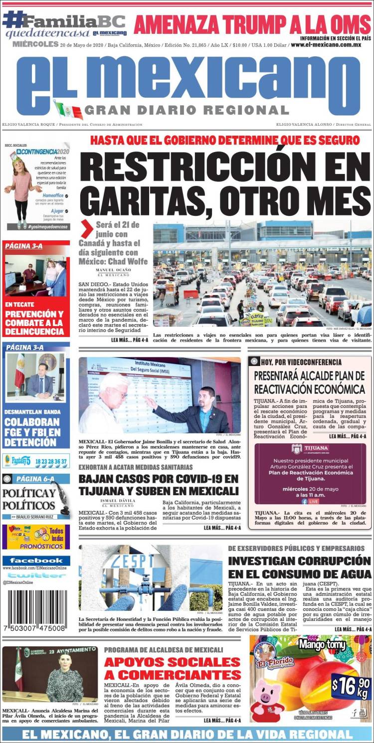 Portada de El Mexicano - El Gran Diario Regional (Mexico)