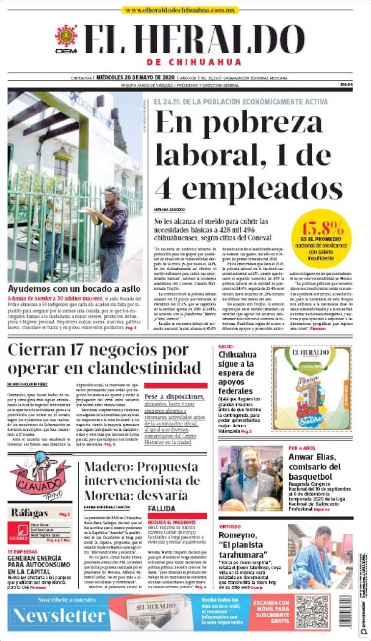 Portada de El Heraldo de Chihuahua (Mexico)