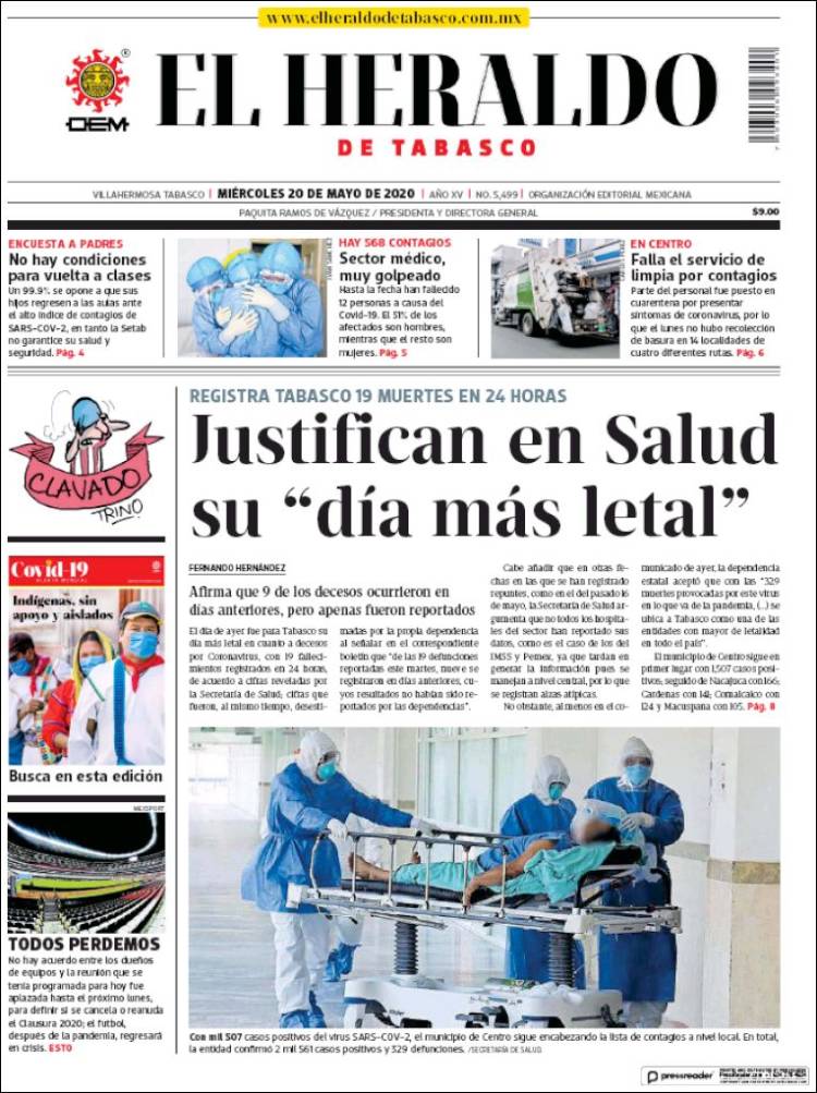 Portada de El Heraldo de Tabasco (Mexico)