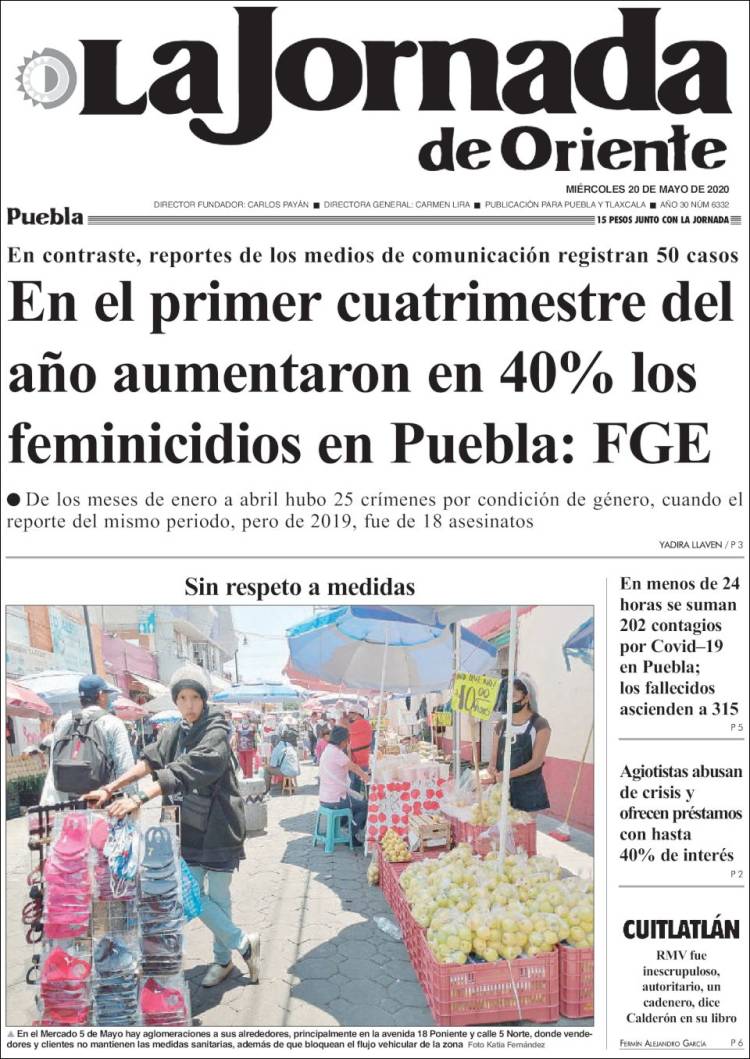 Portada de La Jornada de Oriente - Puebla (Mexico)