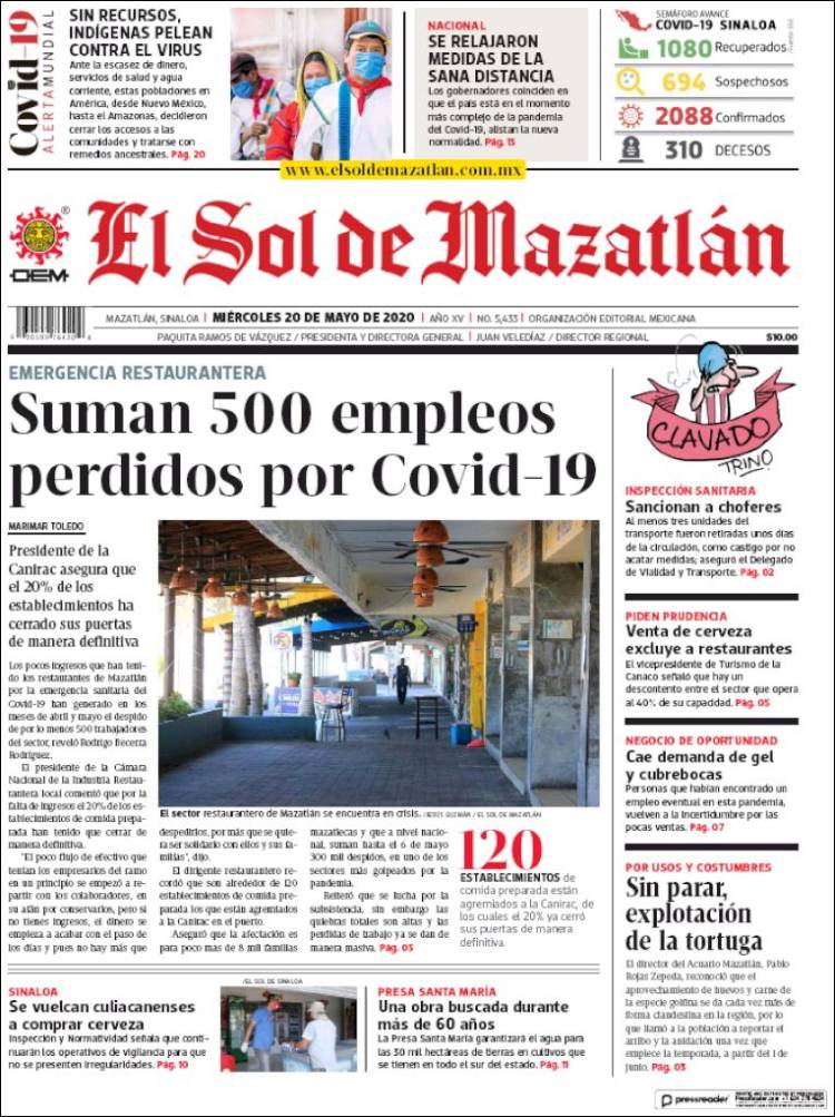 Portada de El Sol de Mazatlán (Mexico)