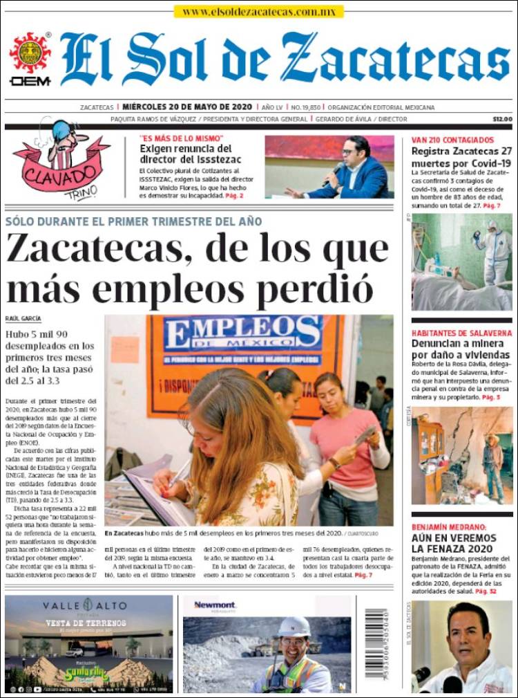 Portada de El Sol de Zacatecas (Mexico)