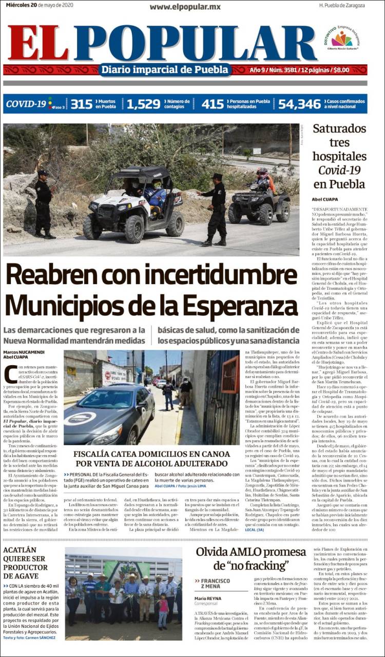 Portada de Periódico El Popular (Mexico)