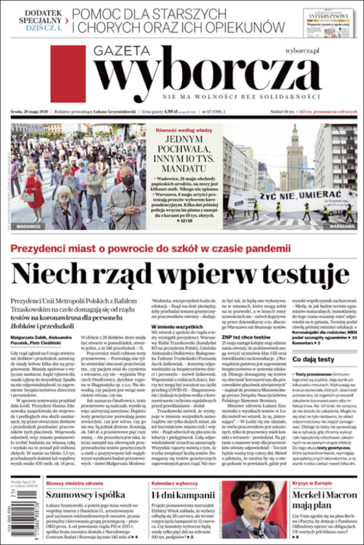 Portada de Gazeta Wyborcza (Polonia)