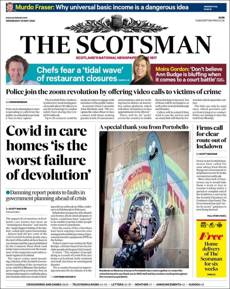 Portada de The Scotsman (Reino Unido)