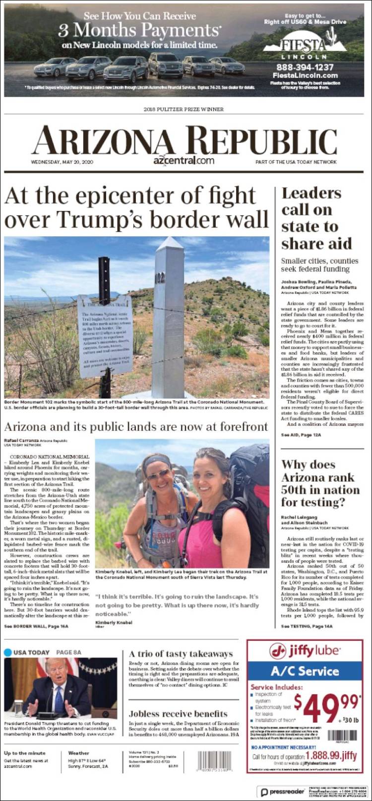 Portada de Arizona Republic News (USA)