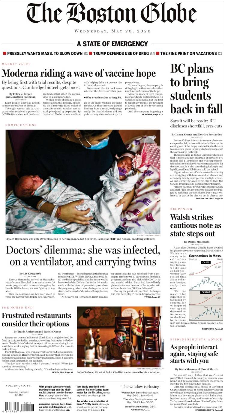 Portada de Boston Globe (USA)