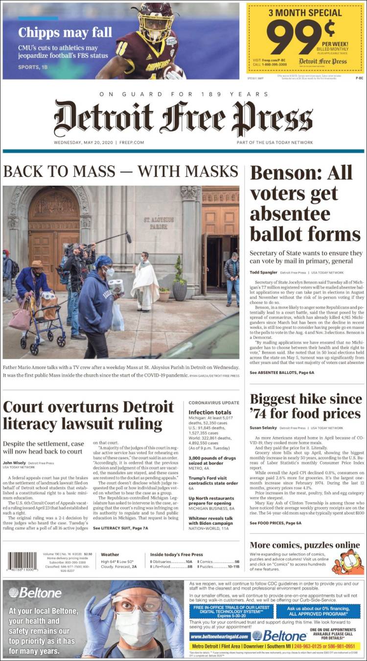 Portada de Detroit Free Press (USA)