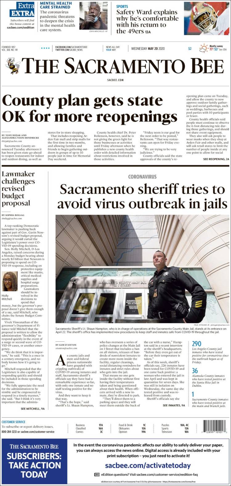 Portada de The Sacramento Bee (USA)