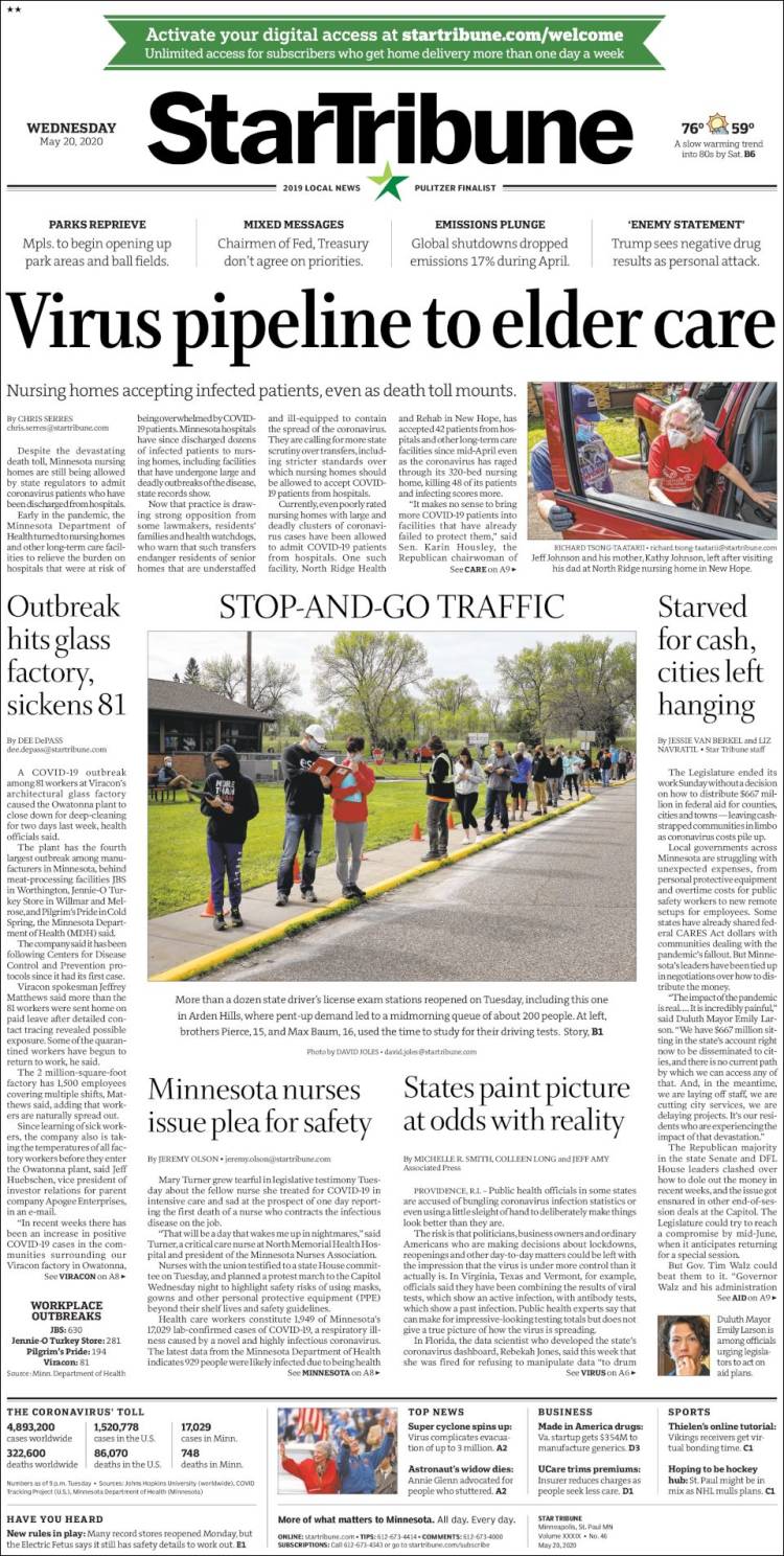 Portada de Star Tribune (USA)