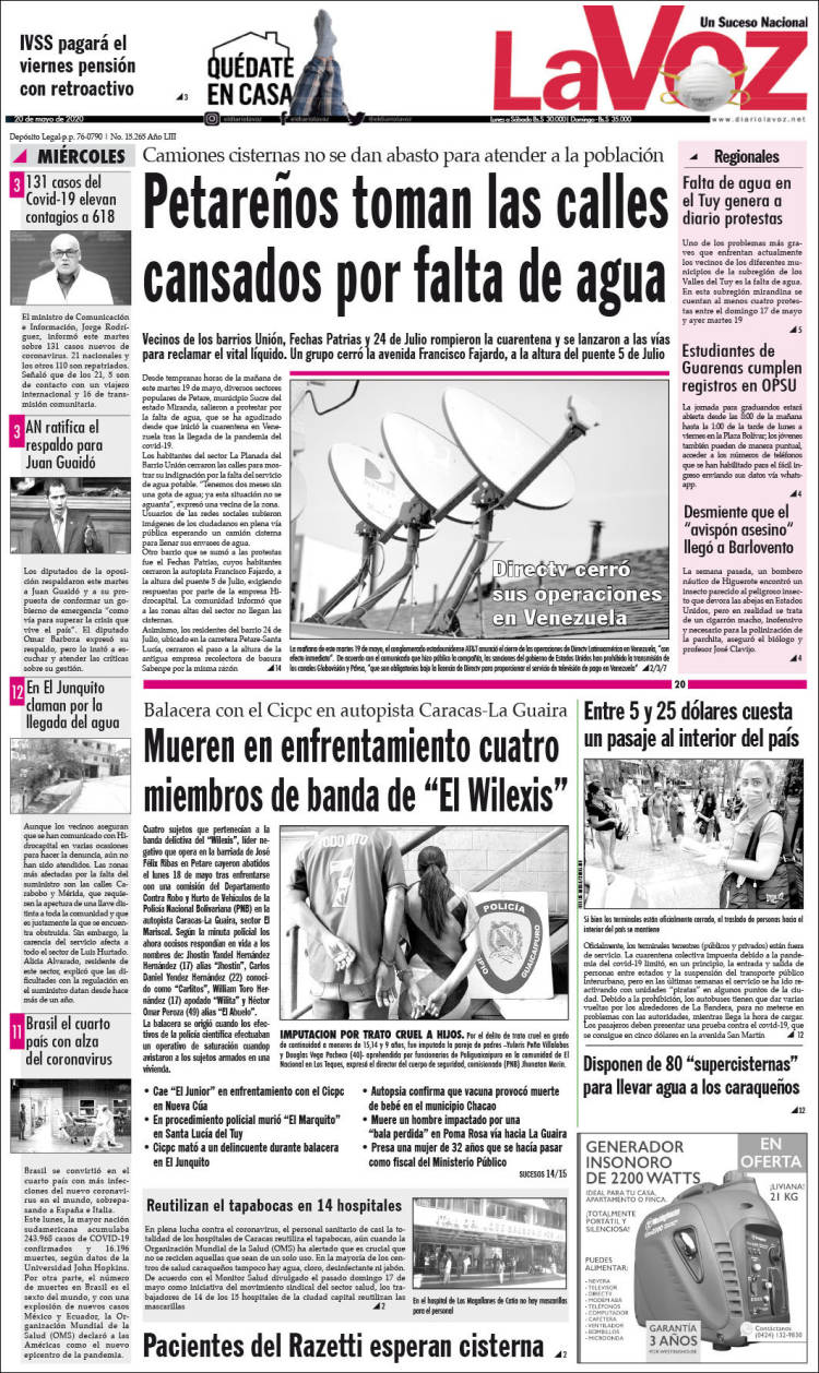 Portada de Diario La Voz (Venezuela)