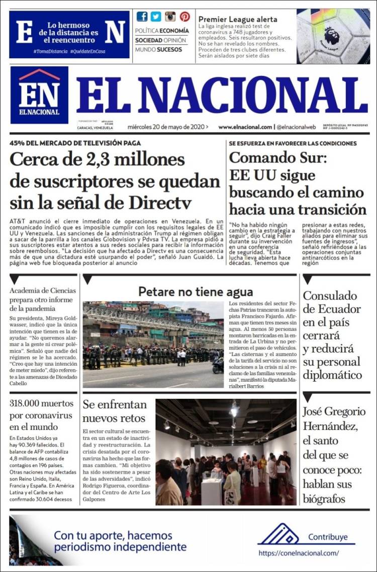 Portada de El Nacional (Venezuela)